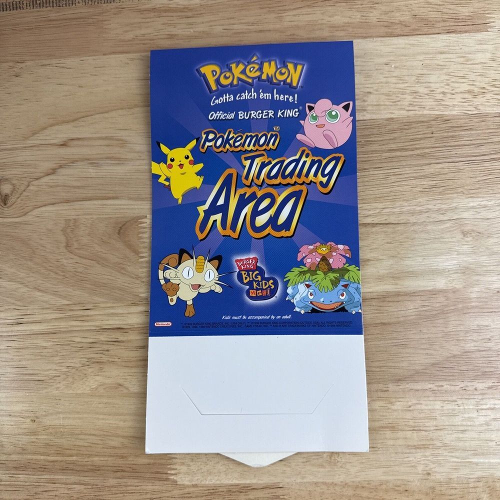 Rare! Vintage! 1999 Pokemon Trading Area 7" Display Sign Table, Burger King NEW